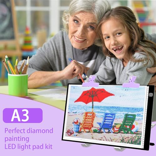 DNSGOOR 247Pcs Diamond Art Accessories Kit, Diamond Painting Tools Kit with Light Table for Tracing A3, Diamond Art Sealer Glue Craft DIY