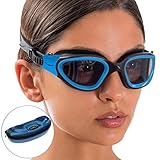 AqtivAqua Swim Goggles Case Wide View Swimming Goggles for Adult Men Women Youth Child (Blue/Black Color)