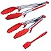 Silicone Kitchen Tongs with Stand, Set of 2 Packs (9-Inch & 12-Inch)Heat Resistant Stainless Steel Food Tongs and 1 Basting Brush, Serving for BBQ, Salad, Grill and Bread