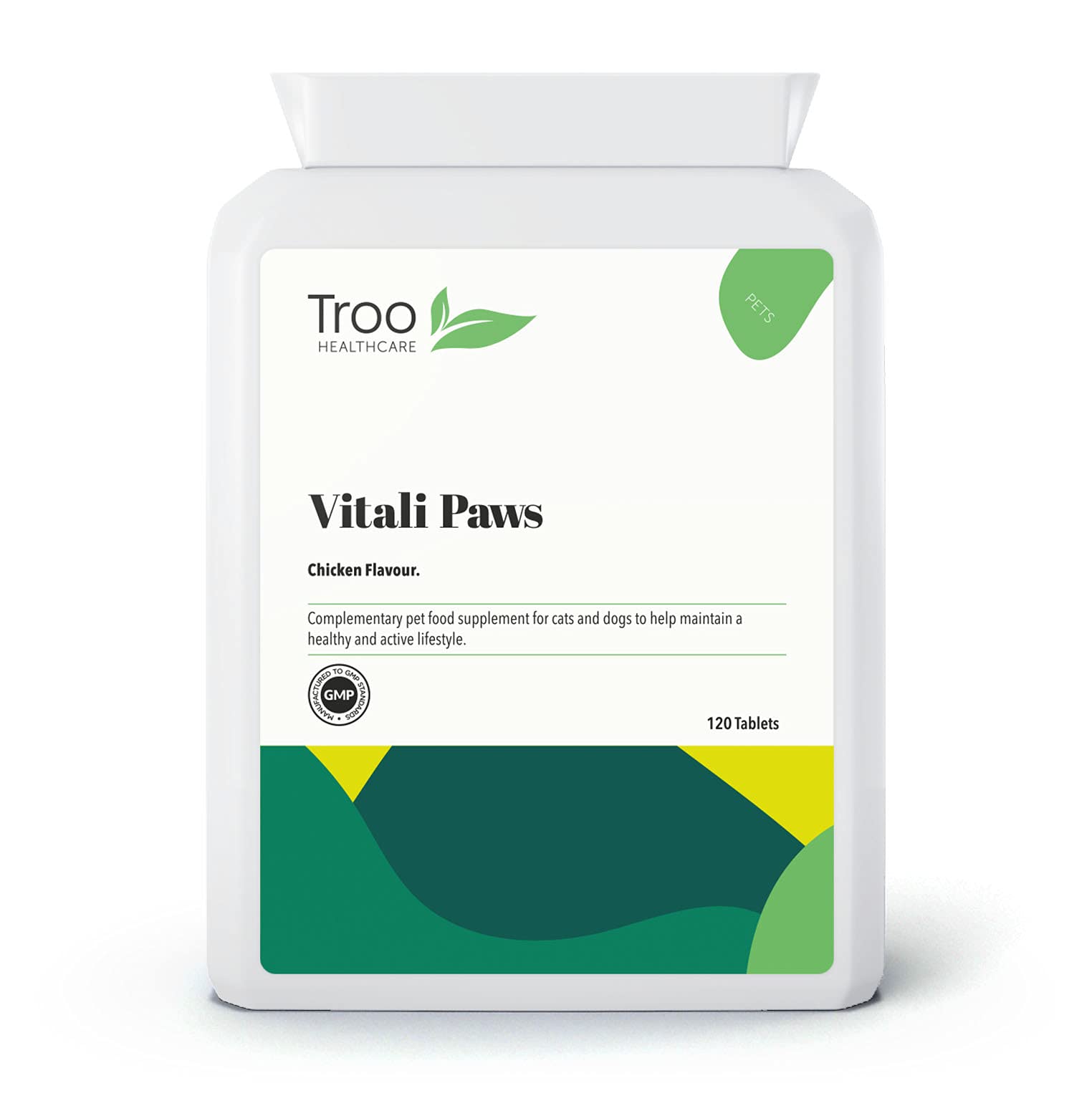 Troo Health Care Vitali-Paws Dog Joint Support Supplement for Pets - 120 Tablets | Chondroitin, MSM, Green Lipped Mussel, Glucosamine for Dogs and Cats | Yummy Chicken Flavour - UK Manufactured