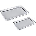 TeamFar Baking Sheet Cookie Sheet Set of 2, Pure Stainless Steel Baking Pan Tray Professional, Non Toxic & Healthy, Mirror Fi