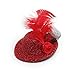 Flower Accent Red Glittery Flannel Mini Top Hat w Alligator Hairclip
