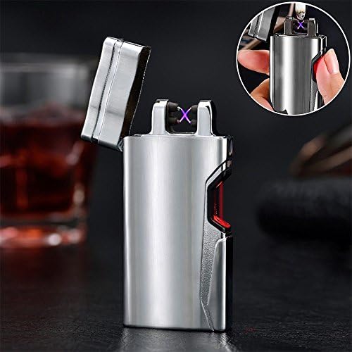Zarsson Electronic Lighter, Windproof Flameless Dual Arc Flip Lighter Electric, Cigar Cigarette USB Lighter Rechargeable, Plasma Beam Lighter with Infrared Sensor as Business Gift - Silver