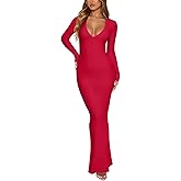 REORIA Women's Maxi Dress Formal Long Sleeve Wedding Guest V Neck Flowy Fishtail Long Dresses Cocktail Night Out Fall Outfits
