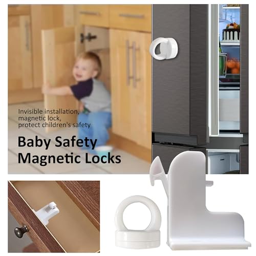 TERRIFI 12 PCS Baby Cabinet Safety Locks - Magnetic Child Proof Locks for Cabinets & Drawers, No Drill with 3M Adhesive - Includes 2 Keys, Easy Install for Secure Baby Proofing