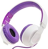 BestGot Headphone with Microphone for Travel Work Running Sport Kids Women Headphones Headset for Music Gaming Premium Mesh Cable Deluxe for iphone and Android Devices White/Purple