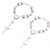 Ferianl 2PCS Car Rosary for Rearview Mirror, Rear View Mirror Cross Hanging Accessories, Auto Rosary Pendant, Personalized Car Interior Hanging Accessory, Universal for Sedan, SUV, Truck (Pink-White)