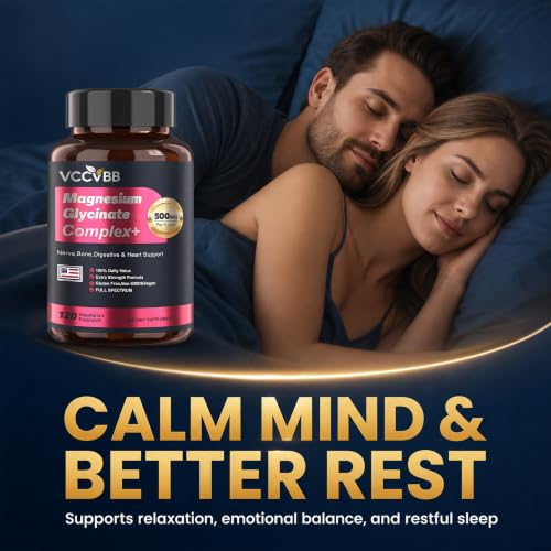 Magnesium Glycinate 500mg, 12-in-1 High Absorption Magnesium Complex Supplement with Citrate, Taurate & Orotate, Supports Relaxation, Sleep, Muscle, Heart, Bone & Nerve Health, 120 Vegan Capsules
