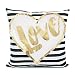 Kingla Home Black Striped with Golden Love Pillow Covers 18X18 Inch Square Sofa Cushion Covers Decorative Throw Pillow Covers primary