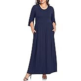 TAOHUADAO Women's Summer Plus Size Dresses Crewneck Ruffle 3/4 Sleeve Casual Maxi Dress