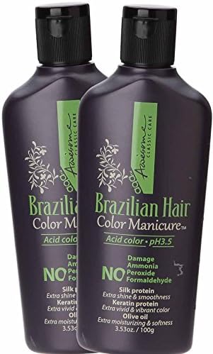 Awesome Brazilian Hair Color Manicure + Stain Remover- Acid Color pH3.5, No Damage, No Ammonia, No Peroxide, No Formaldehyde, Keratin Protein, 3.53 Oz. (Pack of 2) (Copper Brown)