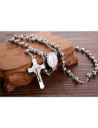 Collar de cuentas de acero inoxidable de 30.0 in con crucifijo de Jesucristo.