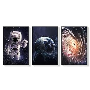 3 Piece Framed Canvas Wall Art for Living Room, Bedroom Astronaut in Space Canvas Prints for Home Decoration Ready to Hang - 16"x24"x3 Panels