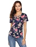 Easther Womens Casual Summer Floral Print Crisscross Blouses Tops T-Shirts