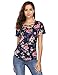 Easther Womens Casual Summer Floral Print Crisscross Blouses Tops T-Shirts