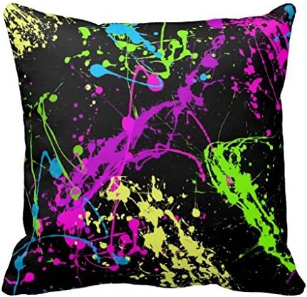 Amazon Com Colorful Neon Paint Splatters On Black Throw Pillow