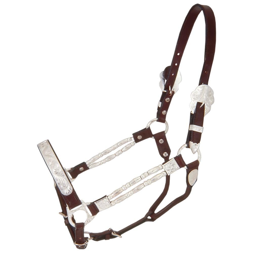 Tough 1 Royal King Silver Ferrules Show Halter, Horse, Dark oil