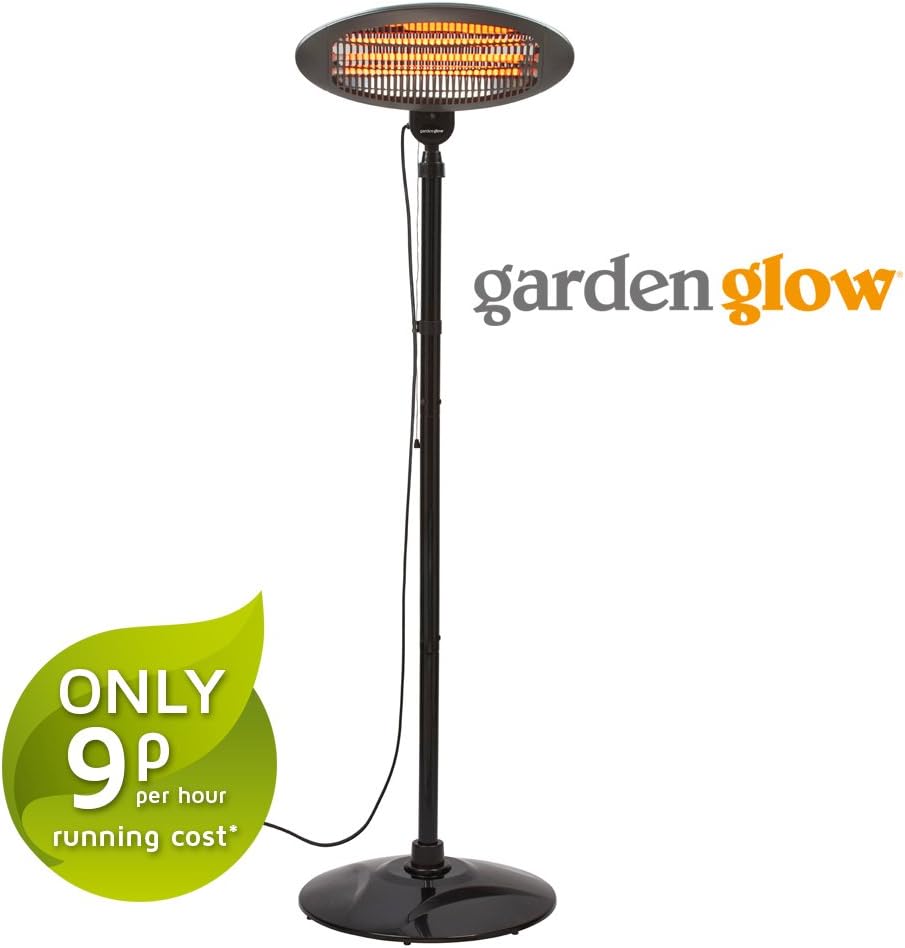 Garden Glow 2000W Infrared Electric Garden Outdoor Free Standing Patio Heater with 3 Power Settings (Black)