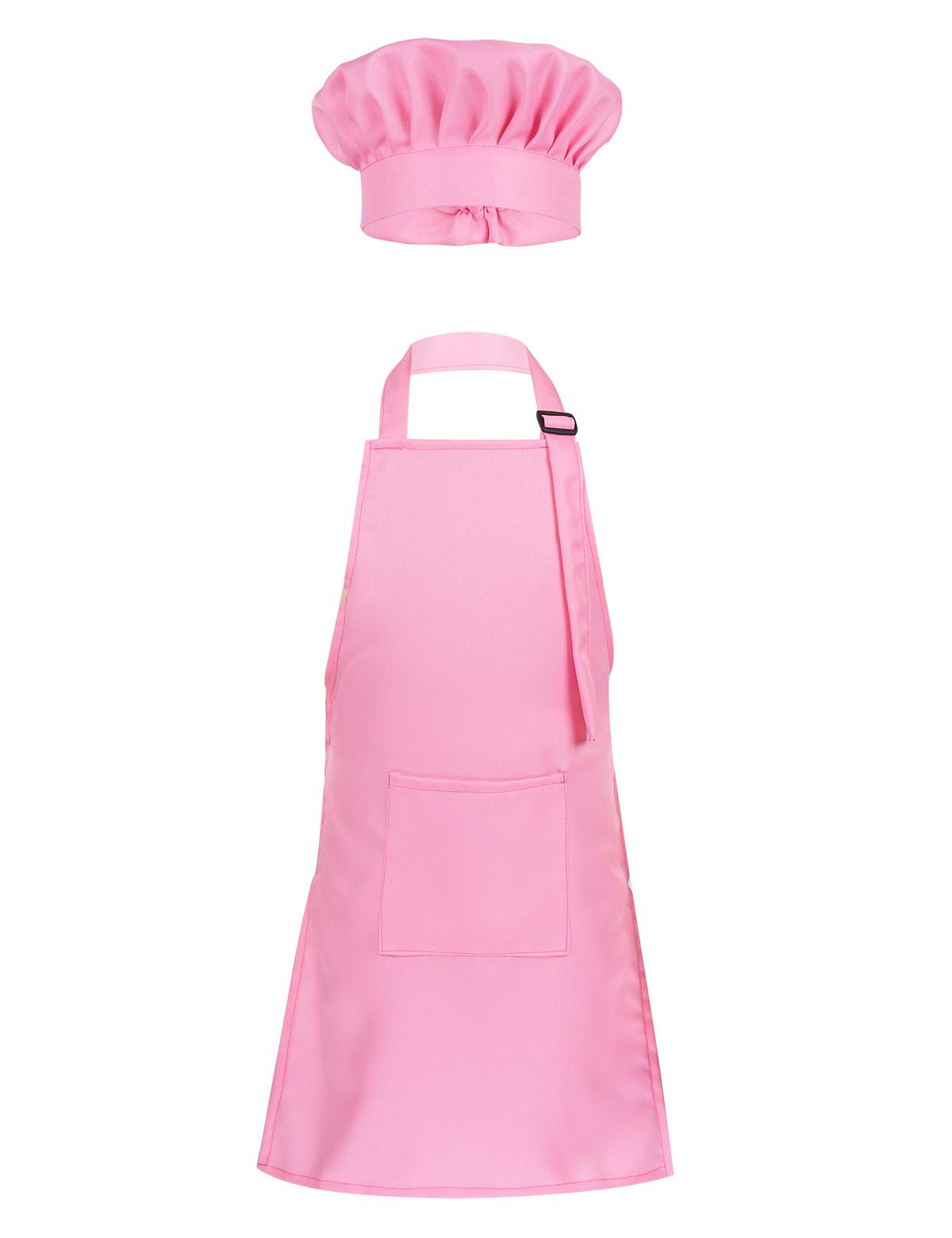 inlzdz Kids Children Chef Kitchen Apron Hat Outfit Adjustable Bib Artist Apron for Cooking Baking Painting Training Crafting Wear Pink 4-8 Years