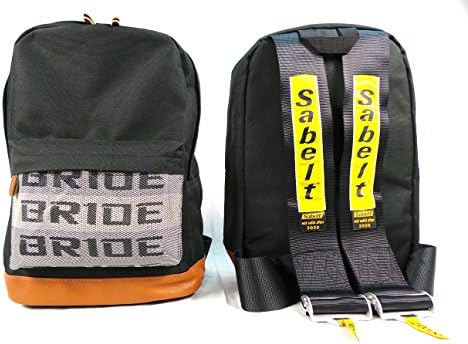 Bride JDM Racing Backpack Racing Harness Shoulder Straps Zipper Pockets w Padded Computer Compartment (Sabelt Black Straps)