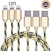 Jricoo 3pcs 10FT Lightning Cable Popular Nylon Braided Charing Cable Extra Long USB Cord for iphone 6s, 5SE, 6s plus, 6plus, 6,5s 5c 5,iPad Mini, Air,iPad5,iPod on iOS9.(gold+black).