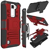 K8 Case, Escape 3 Case, Phoenix 2 Case, Zenic(TM) Hybrid Dual Layer Armor Defender Full-body Protective Case Cover with Kickstand & Belt Clip Holster Combo for LG K8/Escape 3/Phoenix 2 (Red/Black)