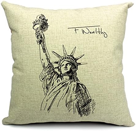 TFS Cotton Linen Leaning Cushion Covers Square 17.7"*17.7" Throw Pillow Case,New York Statue of Liberty
