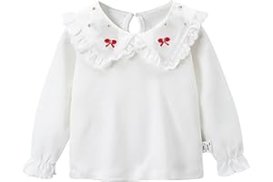 Toddler Girls Lace Ruffle Collar Cotton Shirts Long Sleeve Bottom Plain Tops Baby Cute Fashion Casual Elastic Cuffs Clothes