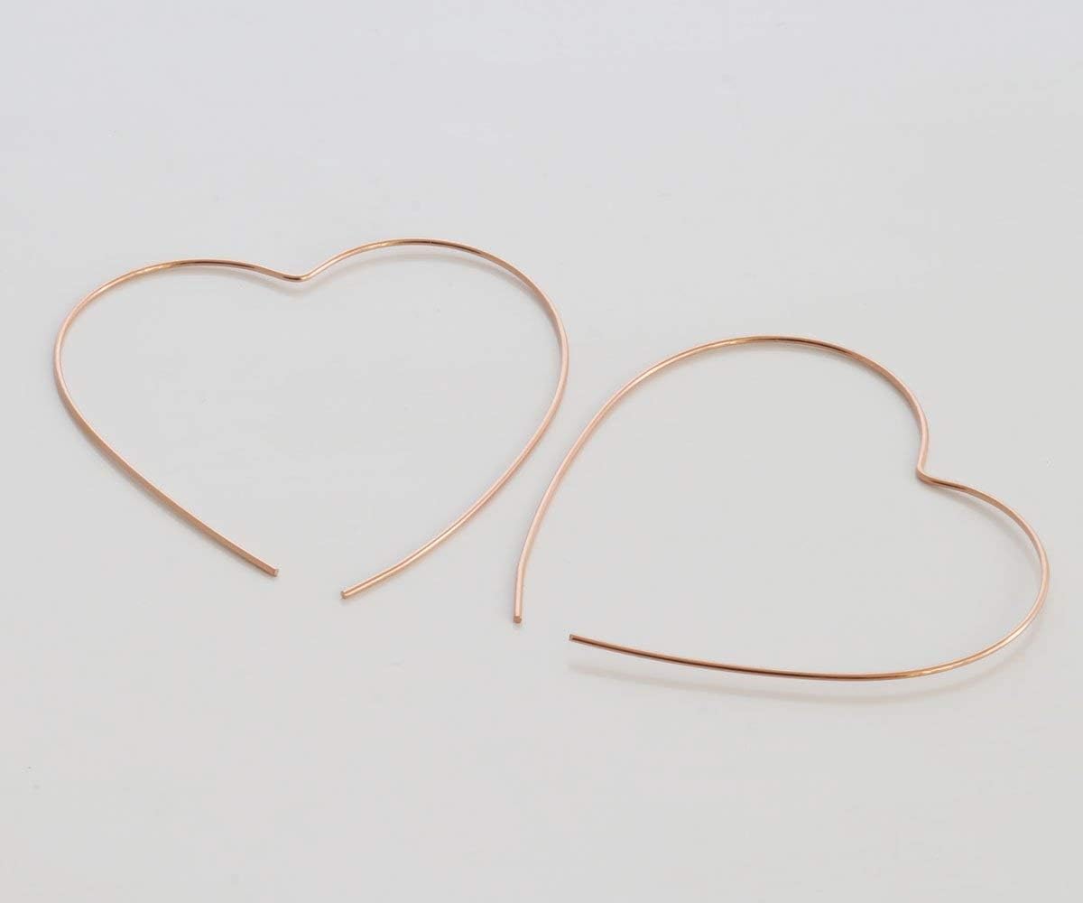 Rose Gold Hoop earrings, Big heart open hoop, 21 gauge wire, handmde, Nickel Free, Diameter 1.72"”