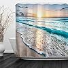 Baccessor Tropical Sea Beach Ocean Waves Shower Curtain with Hooks, Seaside Scene Island Hawaiian Sunrise Beach Theme… 51 vOehOKKL