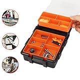 TOOLTOO Heavy-duty Plastic Tool Storage Box Organizer, Detachable 10 Slots Two-layer Screw Storage Box, Small Nut and Bolt Organizer, Black and Orange