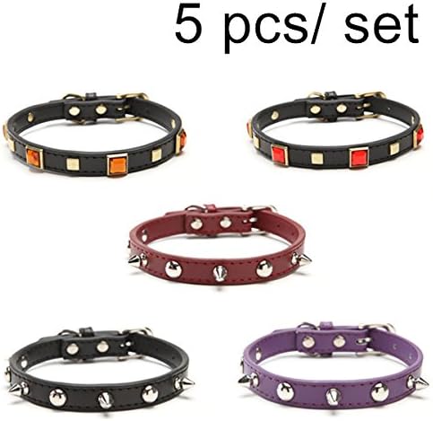 AWAMI 5Pcs 12-14" Luxury Leather Beads Crystal Dog Pet Collars