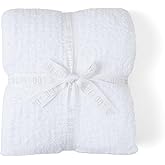 Barefoot Dreams CozyChic Throw Blanket for Couch or Bed, Ultra Soft Plush Microfiber Ribbed Throw, Warm & Lightweight Cute Cozy Blanket, Gifts for Women & Men, Machine Washable, 54" x 72", White