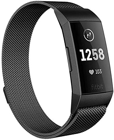 Deyo Milanese Bands Compatible for Fitbit Charge 3/Charge 3 SE Women Men Advanced Fitness Tracker Stainless Steel Metal Replacement Accessories Strap Wristbands Small Large (Black, Small)