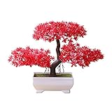 dezirZJjx Artificial Plants Welcoming Pine Bonsai Simulation Artificial Potted Plant Ornament Home Decor - Red