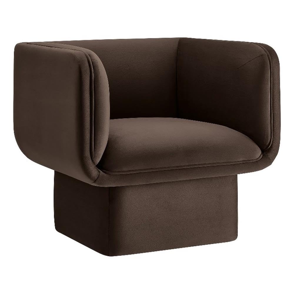 Photo 1 of Modway Tate Performance Velvet Accent Chair in Chocolate Brown - Upholstered Club Chair - Modern Barrel Armchair - Comfy Reading Leisure Chair for Living Room, Bedroom, Office