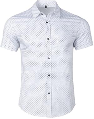 Men’s Stylish Slim Fit Anchor Print Short Sleeve Button Down Shirt Party Dress Shirts