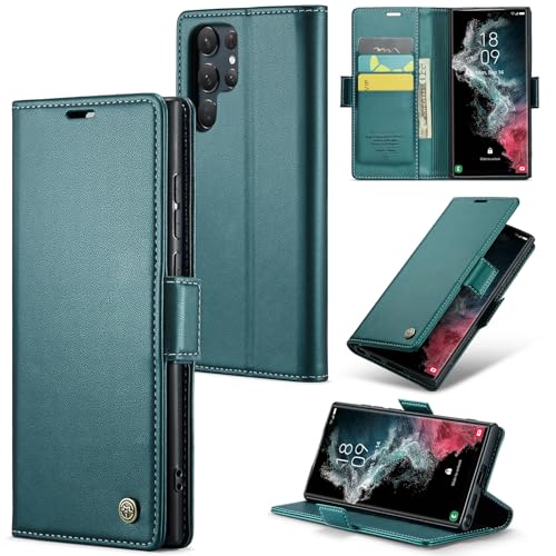 oiysrtoc for Samsung S22 Ultra Wallet Case, PU Leather Magnetic Flip Folio Case with Card Holder Kickstand, RFID Blocking Shockproof Protective Cover for Galaxy S22 Ultra 6.8'', Green at Amazon