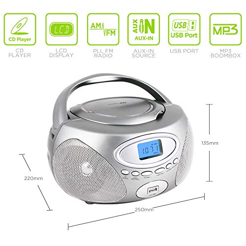HANNLOMAX HX-311CD Portable CD/MP3 Boombox, PLL AM/FM Radio, USB Port for MP3 Playback, Aux-in, LCD Display, AC/DC Power Source - Thumbnail 2
