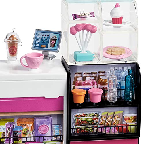 Barbie GMW03 - Naschcafé Spielset, kurviger Blonde (30,4 cm), +20 realistische Spielteile: Maschine, Milch, Sirup, Kaffeebecher, Wasserflaschen, Süßigkeiten, Snacks und mehr, ab 3 Jahren – Bild 6