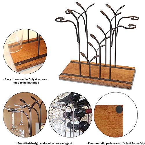 DCIGNA Freestanding Metal Wine Rack With Glass Holder, Wood Tabletop