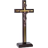 Wooden Crucifix With Base 12Inch Catholic Crucifix Wall Cross With Stand Large Wooden Cross For Home Decor