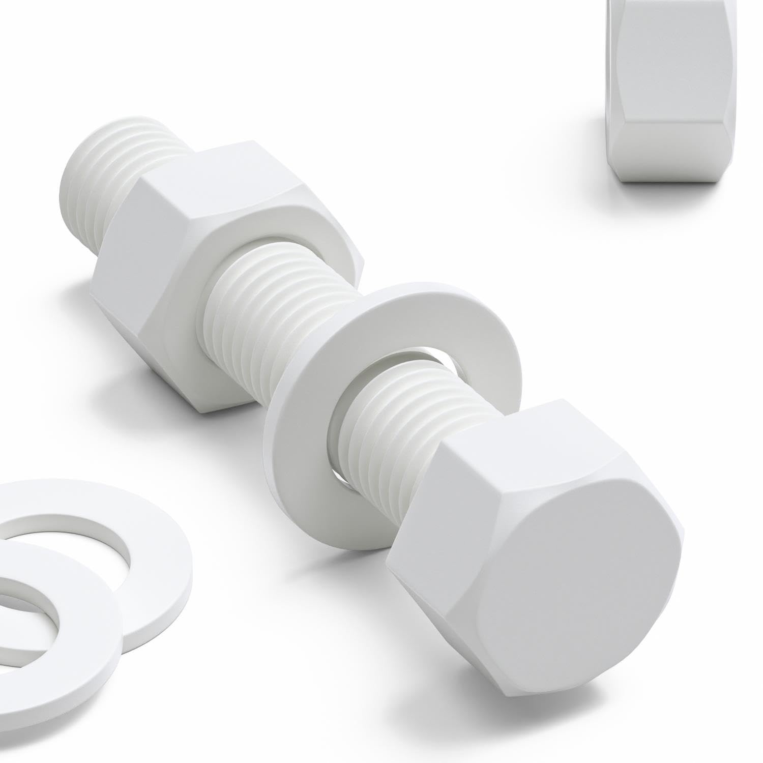 5X White Hex Head Screws Polypropylene (PP) Plastic Nuts and Bolts, Washers, M20 x 100mm, Acrylic, Water Resistant, Anti-Corrosion, Chemical Resistant, Strong.