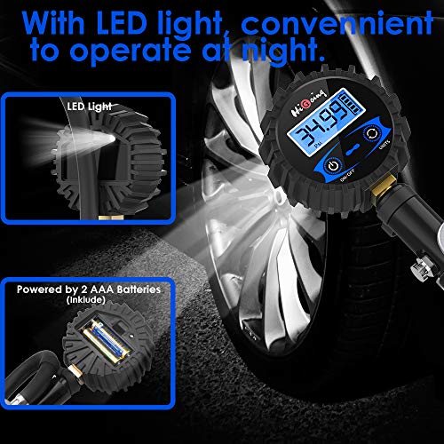 HiGoing Digital Tire Pressure Gauge, Tire Pressure Monitoring System (0-200Psi/0-14Bar) Air Chuck and Compressor Accessories, 12 in 1 Set Car Tire Chucks for Any Car, Truck, Motorcycle, RV and More
