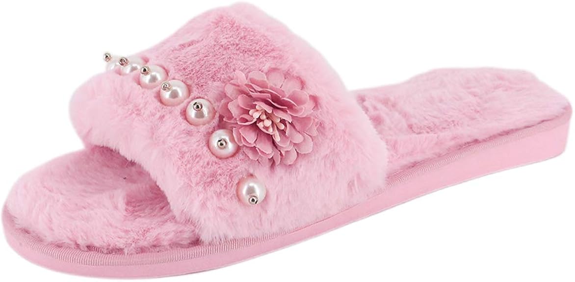 Amazon.com | Naimo Women's Pearl Flower Decor Open Toe Memory Foam Slip on Slippers Indoor 