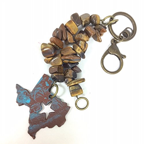 Chunky Tigers Eye Beaded Texas Keychain