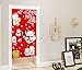 Red Japanese Noren Doorway Curtain with Lucky and Fortune Cats Pattern Auspicous Maneki Neko Bedroom Curtain