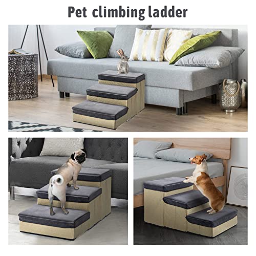 INRLKIT 3Tier Pet Stairs, Foldable Dog Steps Dog Stairs/Ramps/Ladder
