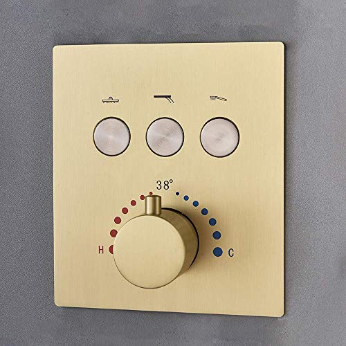 Brushed Nickel Gold Brass Shower System with Body Spray, Thermostatic 12inch Ceiling Rain Shower Heads Bathroom Faucet Mixer Set (Allows Multiple Heads to Function At a Time)
