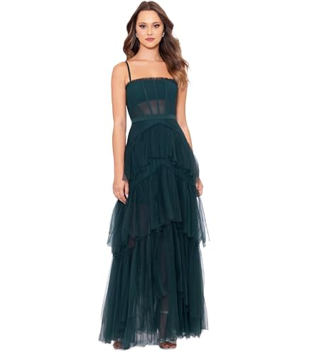 Betsy & Adam Women's Long Mesh Corset Gown, Hot Pink, 4 : Clothing, Shoes & Jewelry
